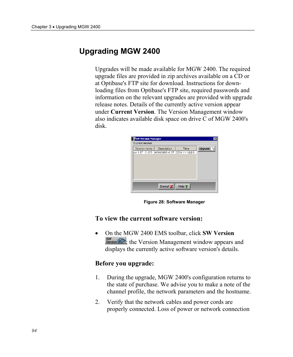 Upgrading mgw 2400, Ge 94 | Optibase MGW 2400 WMT User Manual | Page 104 / 156