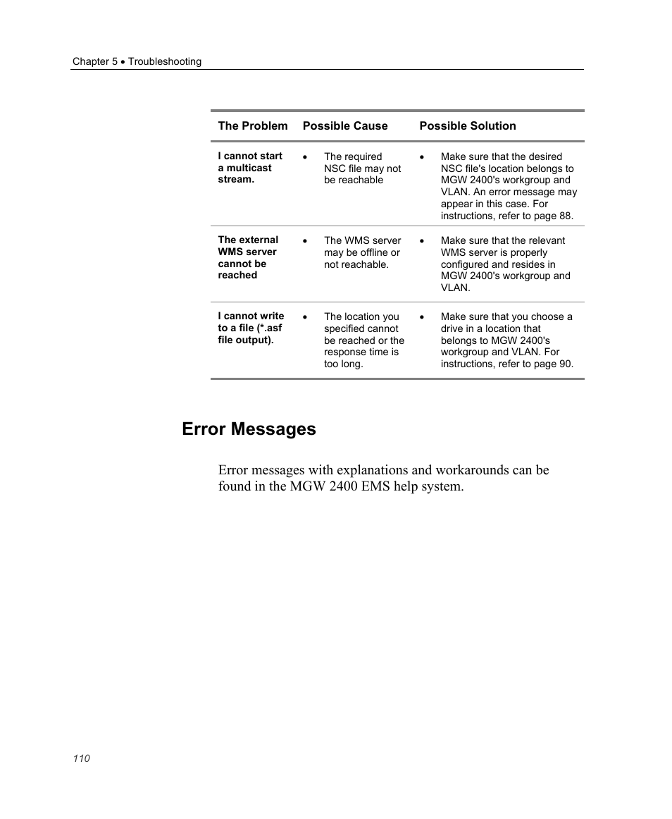 Error messages | Optibase MGW 2400 WMT User Manual | Page 120 / 156