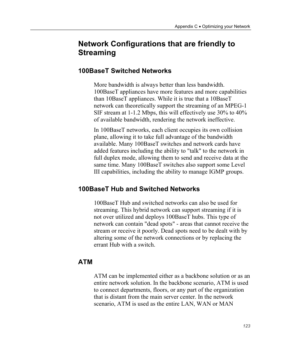 100baset switched networks, 100baset hub and switched networks | Optibase MGW 2400 WMT User Manual | Page 133 / 156