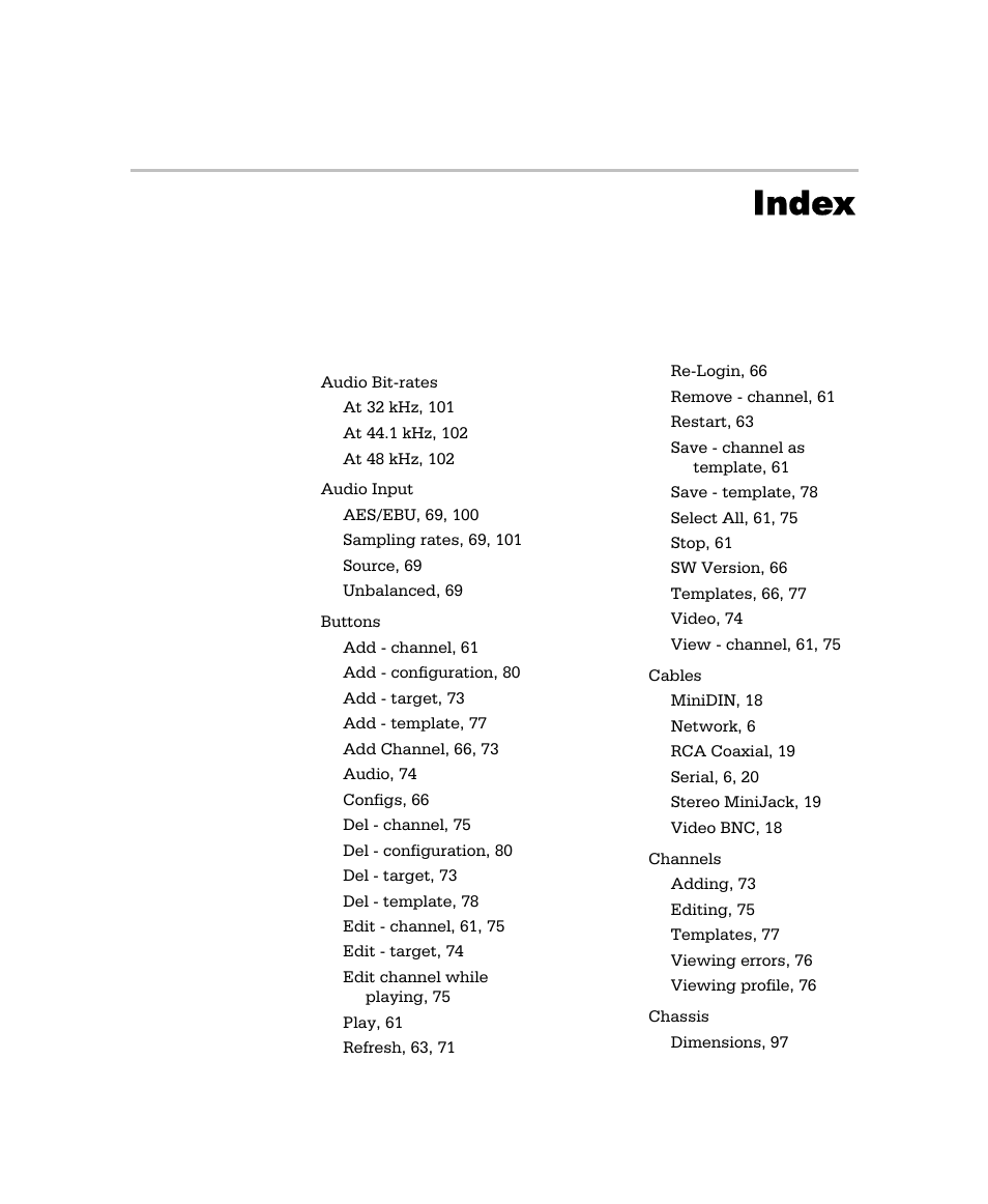 Index | Optibase MGW 2400 WMT User Manual | Page 151 / 156