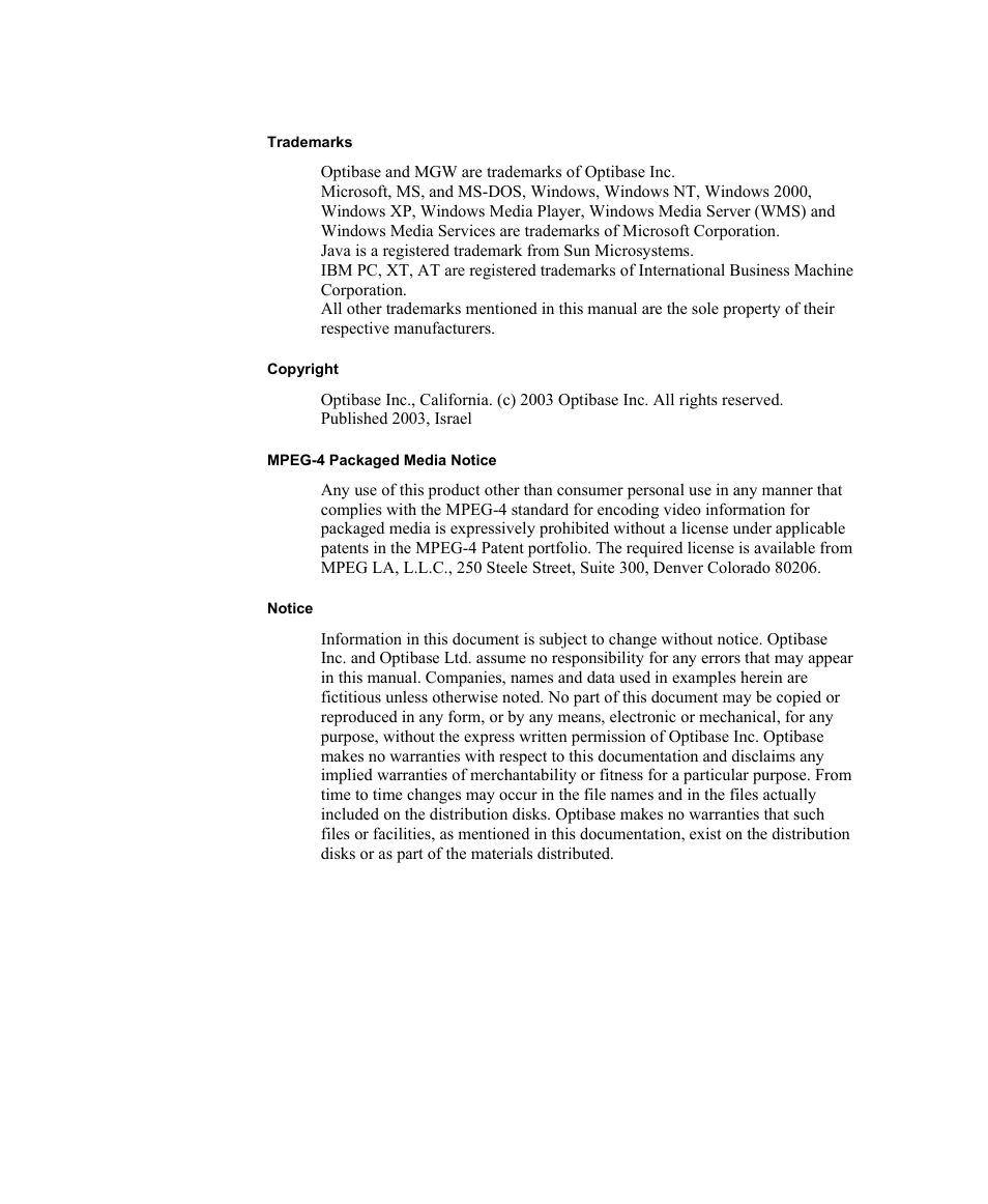 Optibase MGW 2400 WMT User Manual | Page 2 / 156