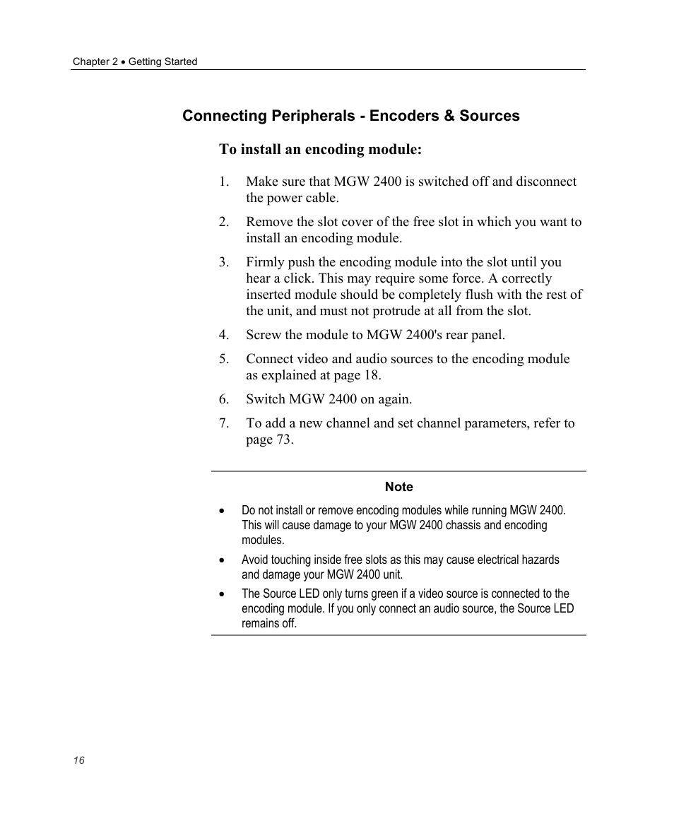 Connecting peripherals - encoders & sources | Optibase MGW 2400 WMT User Manual | Page 26 / 156