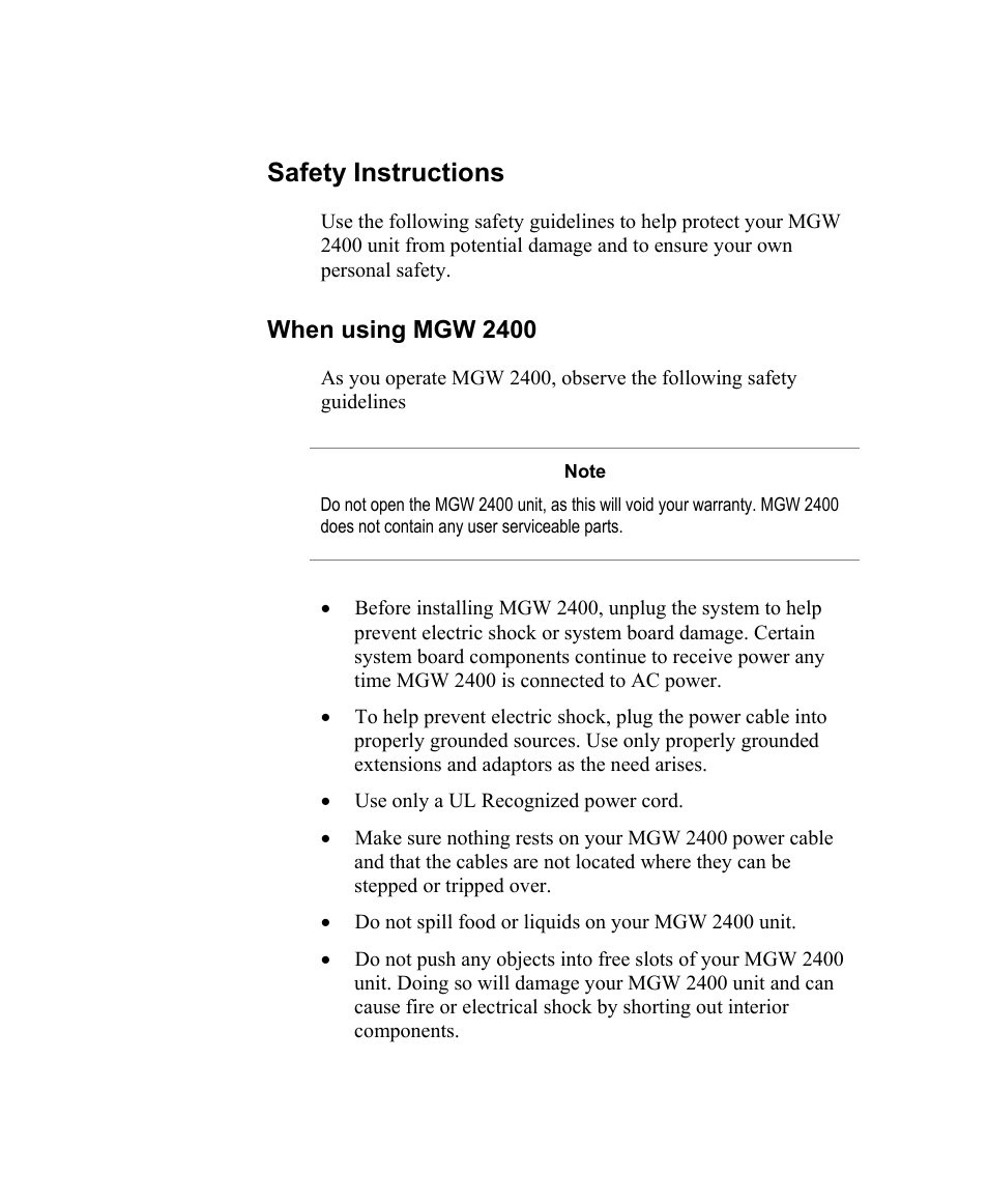 Safety instructions, When using mgw 2400 | Optibase MGW 2400 WMT User Manual | Page 3 / 156