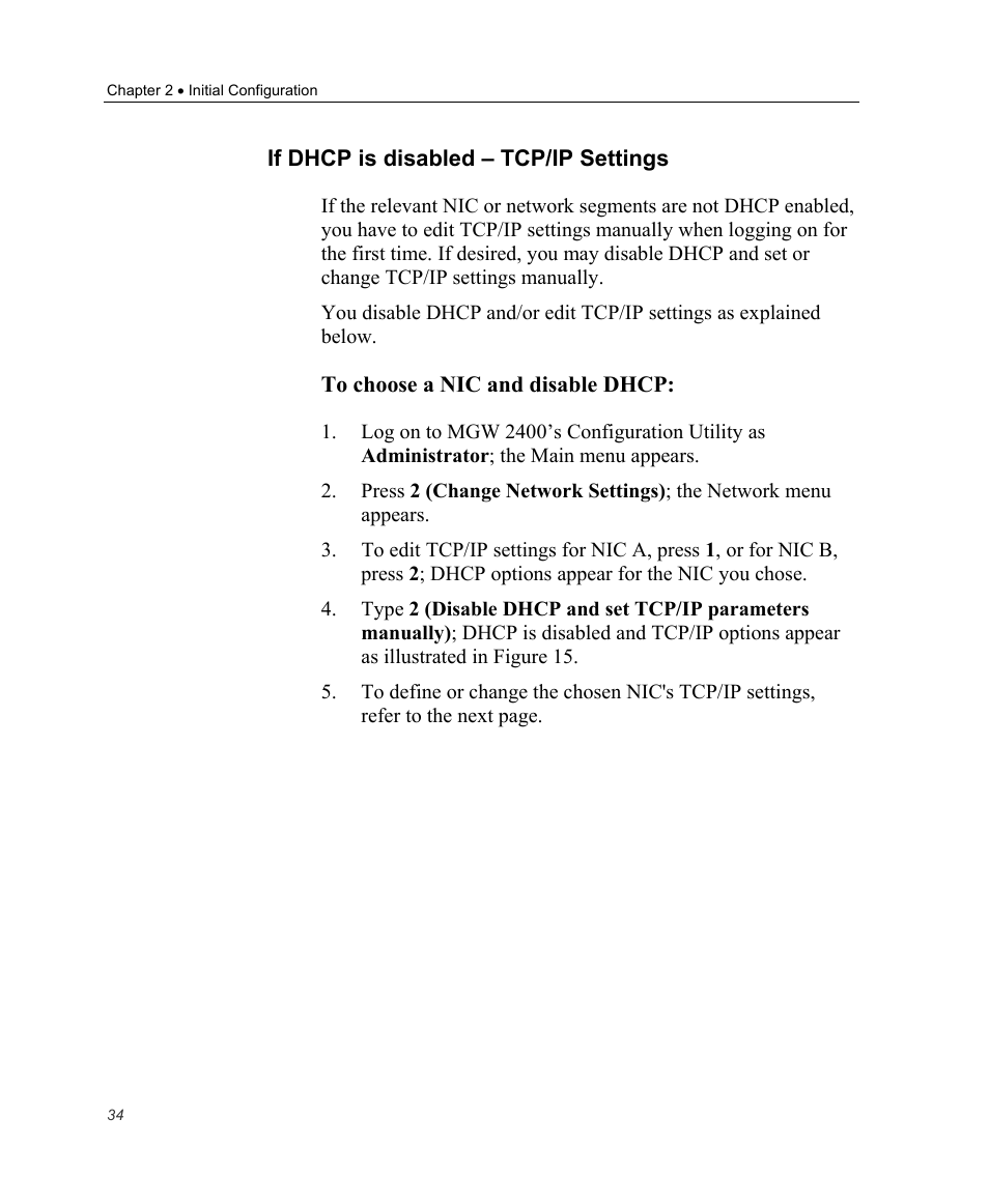 If dhcp is disabled – tcp/ip settings | Optibase MGW 2400 WMT User Manual | Page 44 / 156