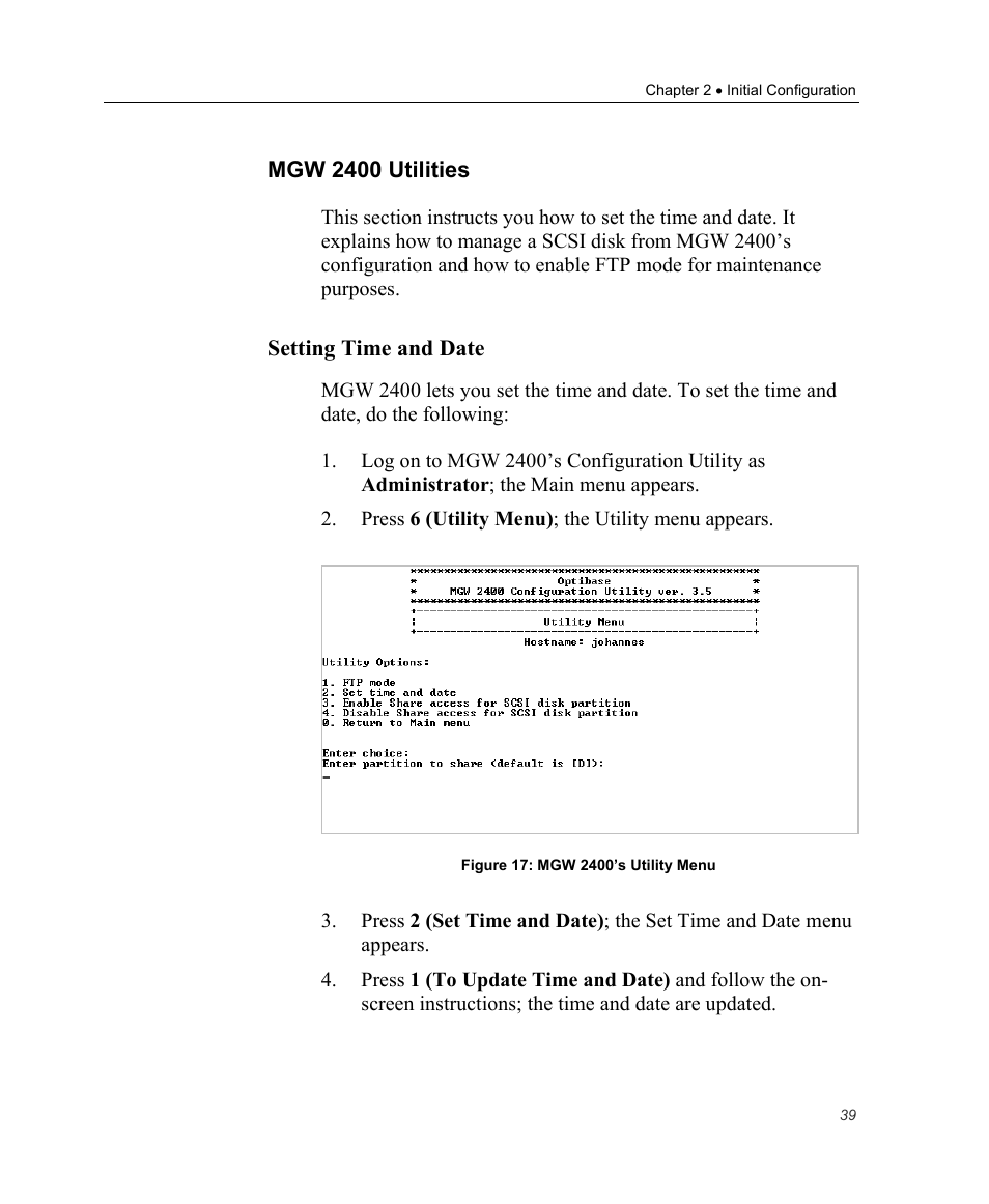 Mgw 2400 utilities, Setting time and date | Optibase MGW 2400 WMT User Manual | Page 49 / 156