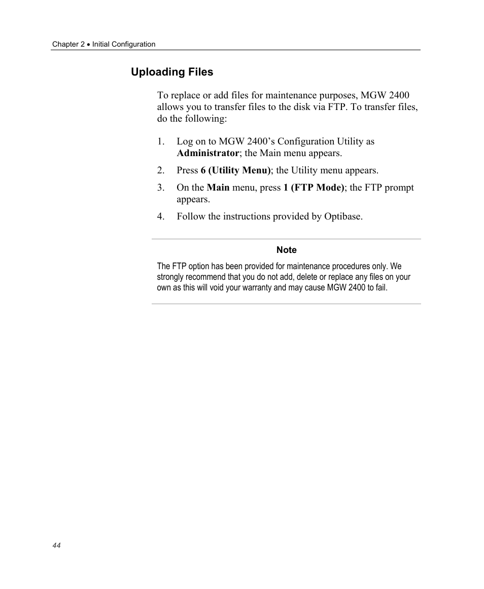 Uploading files | Optibase MGW 2400 WMT User Manual | Page 54 / 156