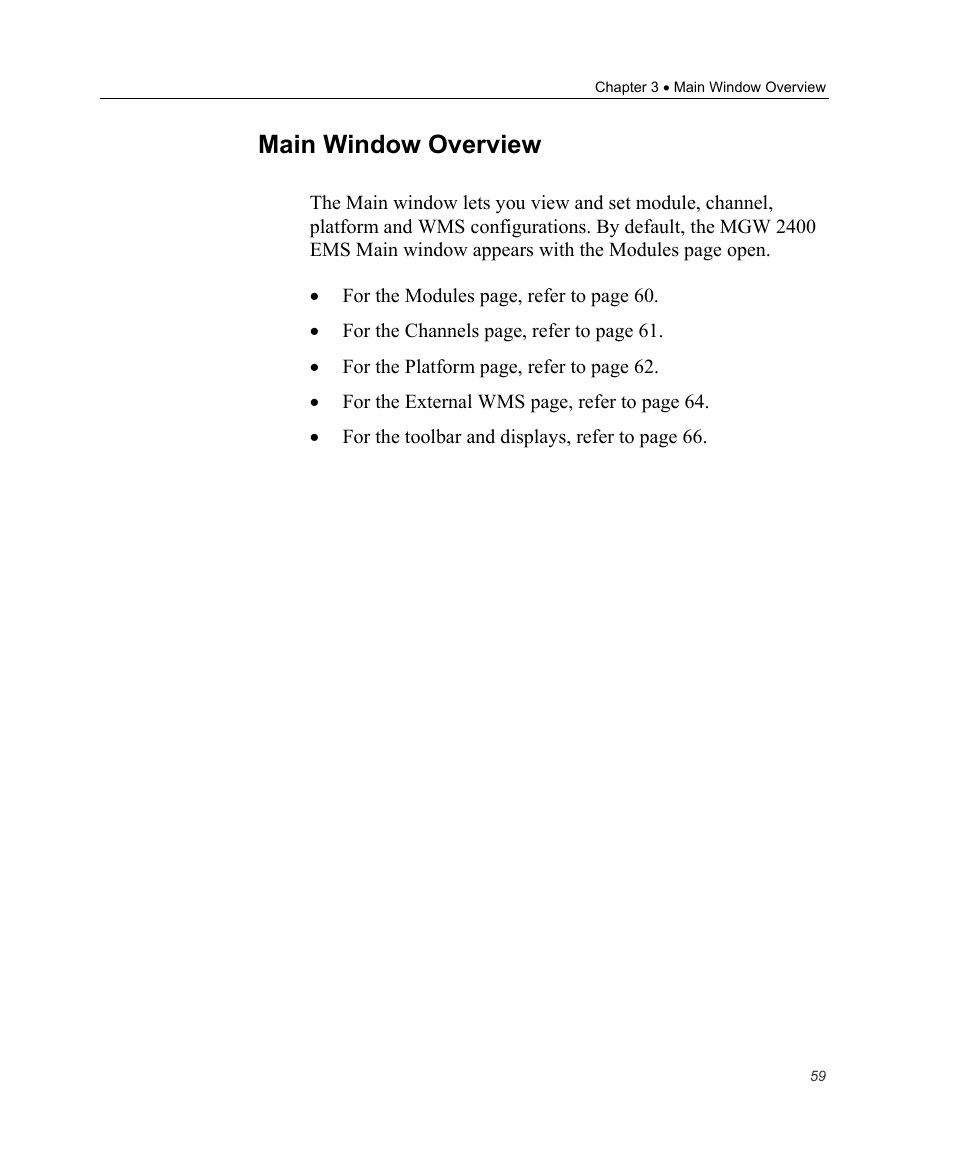 Main window overview, Ge 59 | Optibase MGW 2400 WMT User Manual | Page 69 / 156