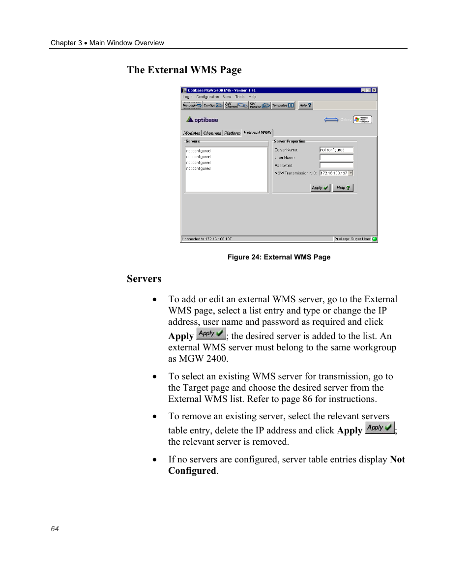 Servers | Optibase MGW 2400 WMT User Manual | Page 74 / 156