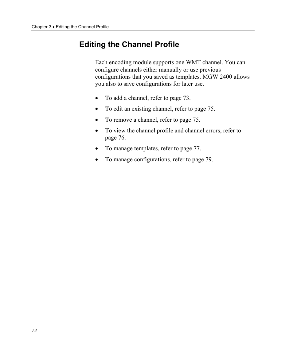 Editing the channel profile | Optibase MGW 2400 WMT User Manual | Page 82 / 156