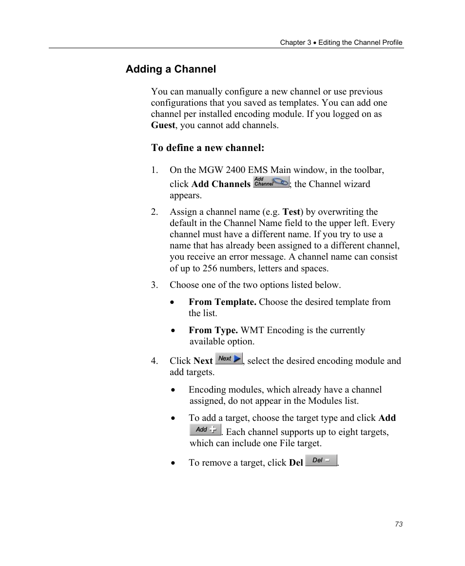 Adding a channel | Optibase MGW 2400 WMT User Manual | Page 83 / 156