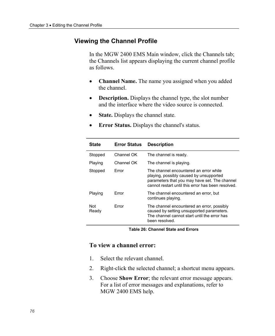 Viewing the channel profile | Optibase MGW 2400 WMT User Manual | Page 86 / 156