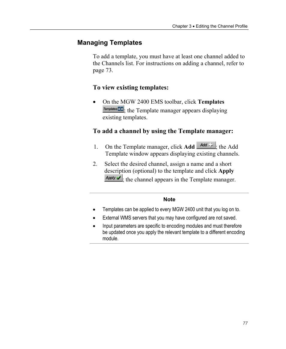 Managing templates | Optibase MGW 2400 WMT User Manual | Page 87 / 156