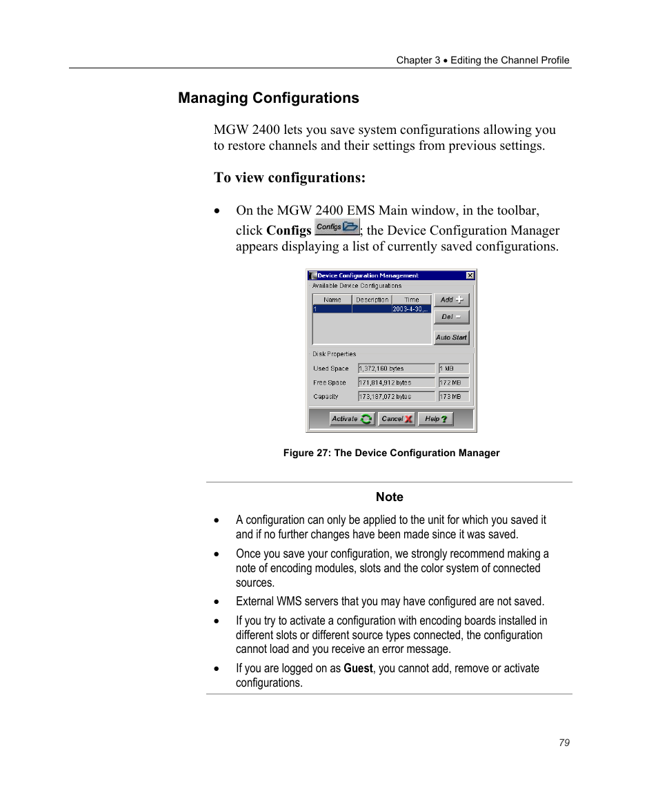 Managing configurations | Optibase MGW 2400 WMT User Manual | Page 89 / 156