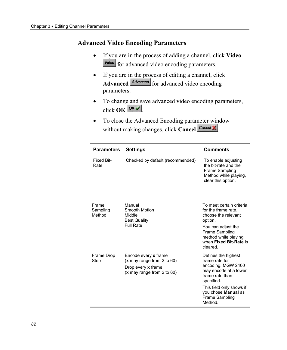 Advanced video encoding parameters | Optibase MGW 2400 WMT User Manual | Page 92 / 156