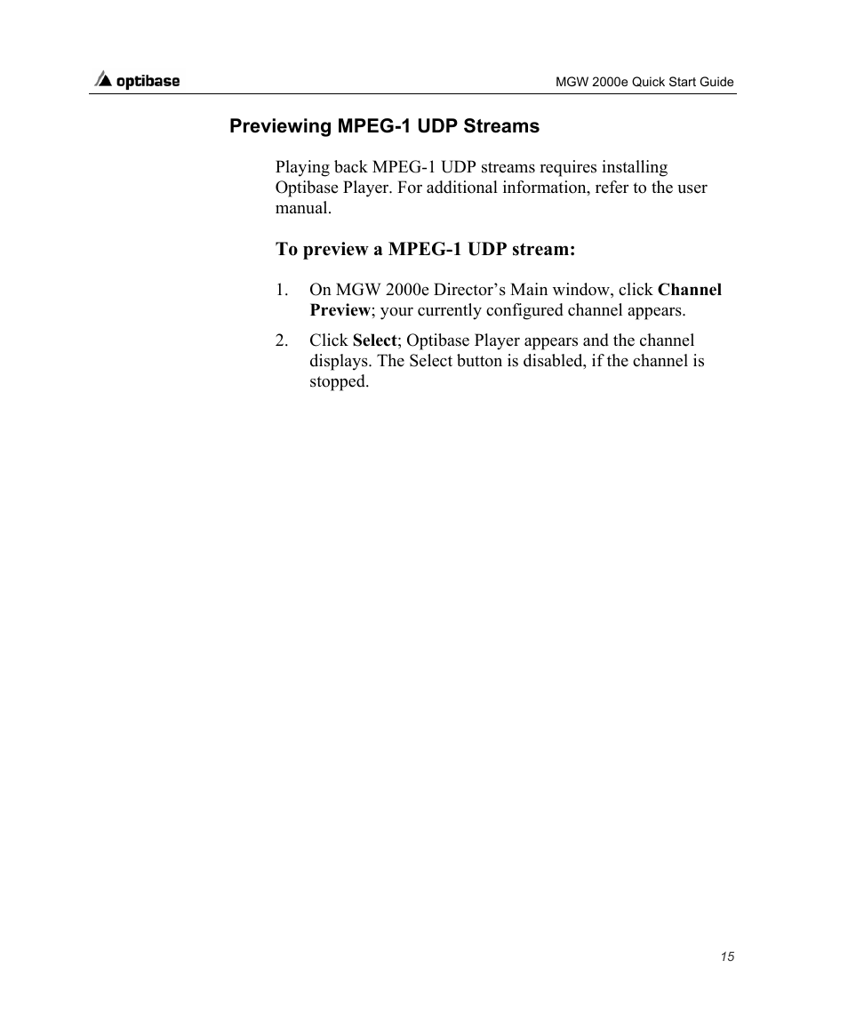 Previewing mpeg-1 udp streams | Optibase MGW 2000e User Manual | Page 21 / 28