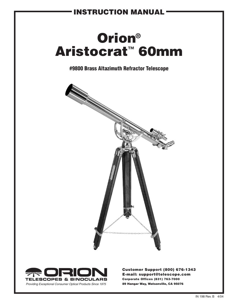 Orion ARISTOCRAT 9800 User Manual | 8 pages