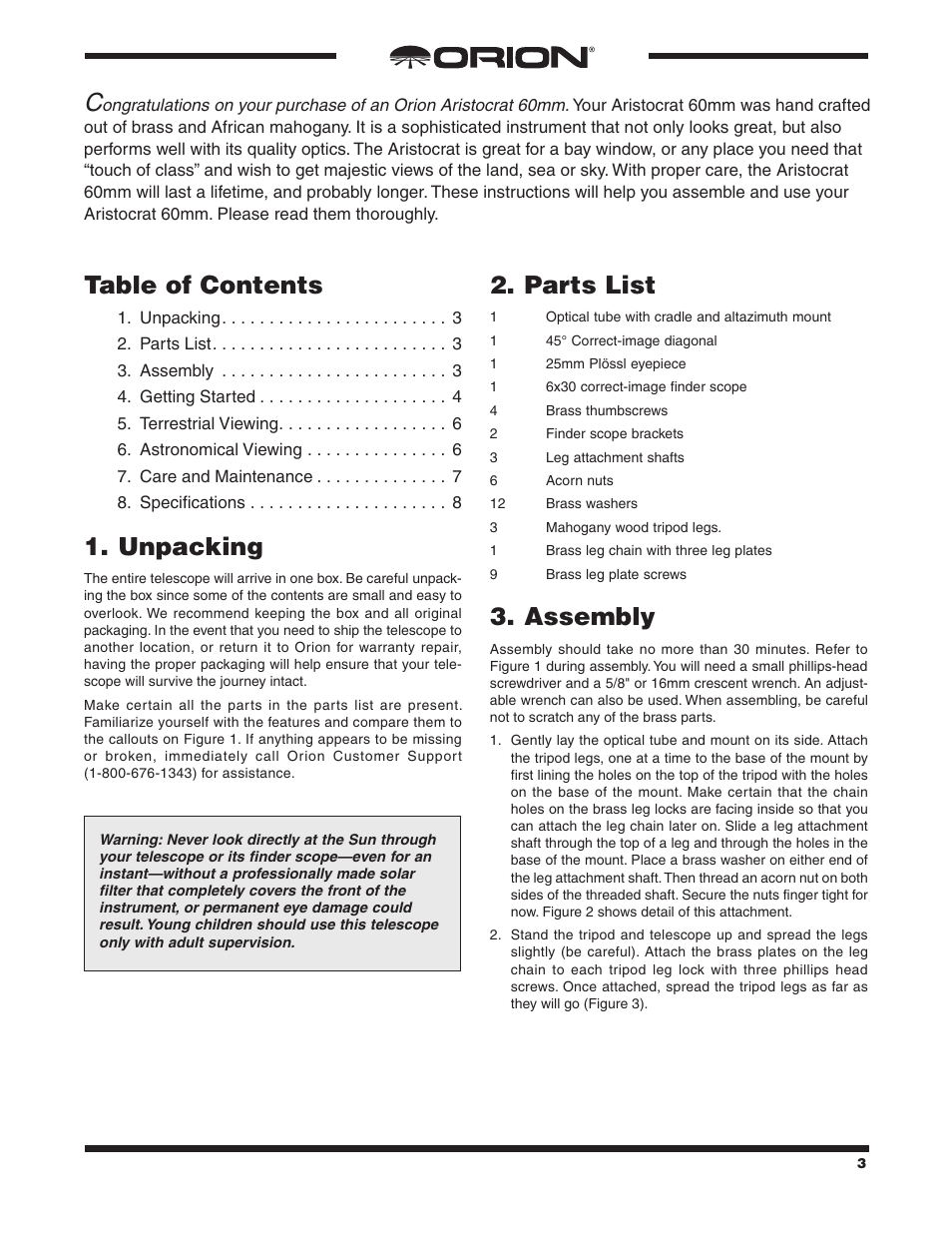 Orion ARISTOCRAT 9800 User Manual | Page 3 / 8