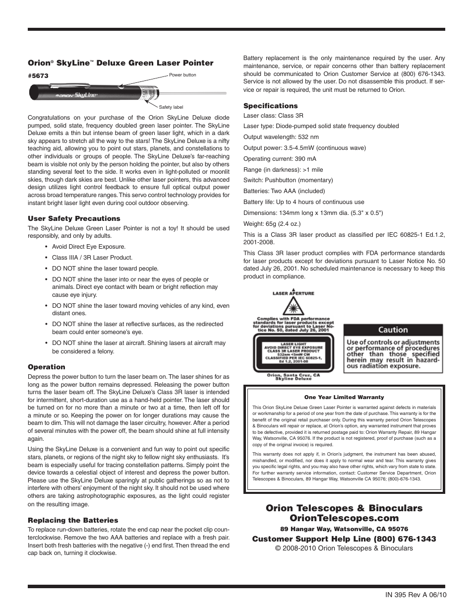 Orion SKYLINE 5673 User Manual | 1 page