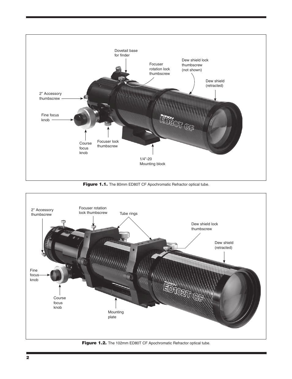 Orion ED TRIPLET CARBON FIBER APOCHROMATIC REFRACTORS ED80T CF #9534 User Manual | Page 2 / 8