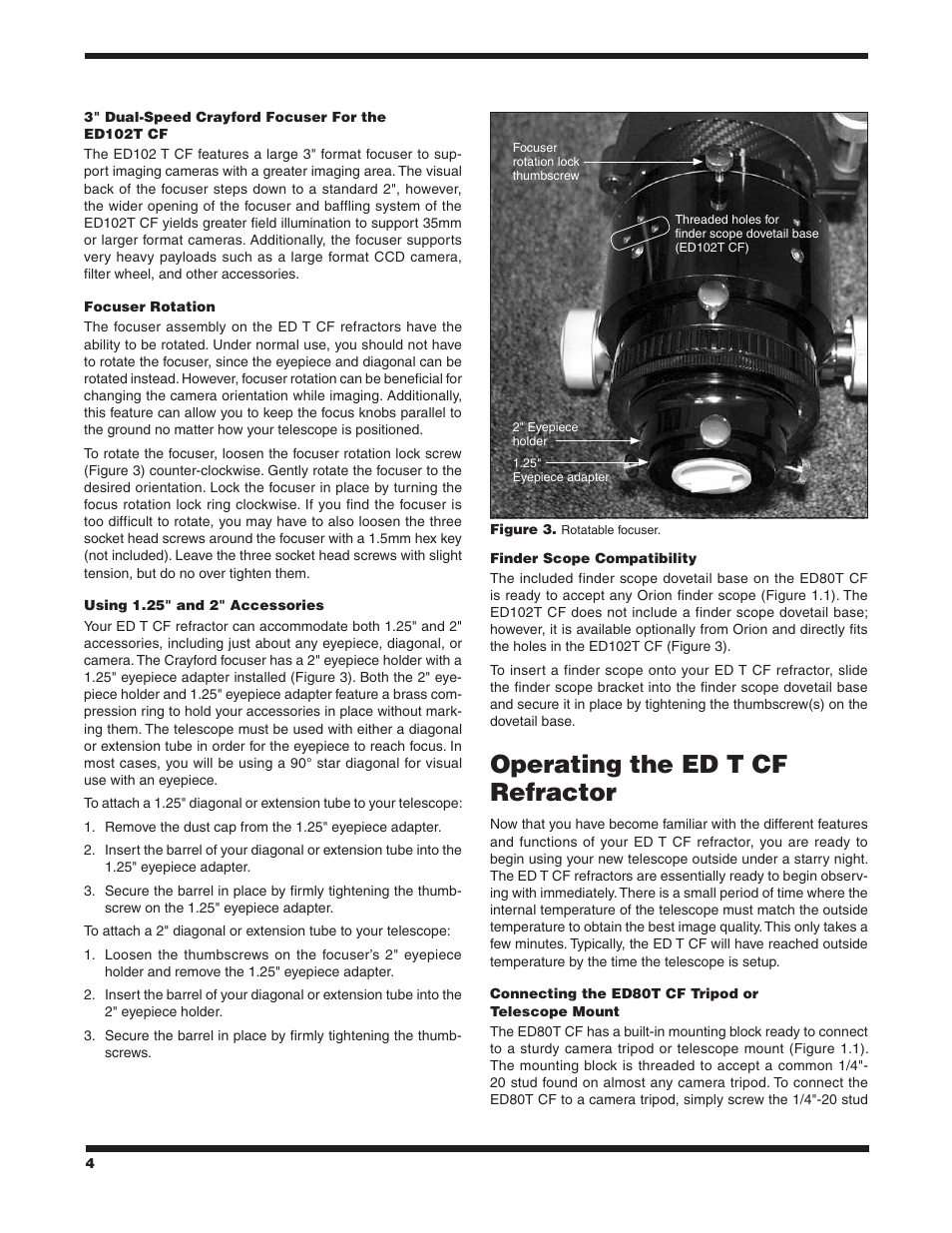 Operating the ed t cf refractor | Orion ED TRIPLET CARBON FIBER APOCHROMATIC REFRACTORS ED80T CF #9534 User Manual | Page 4 / 8