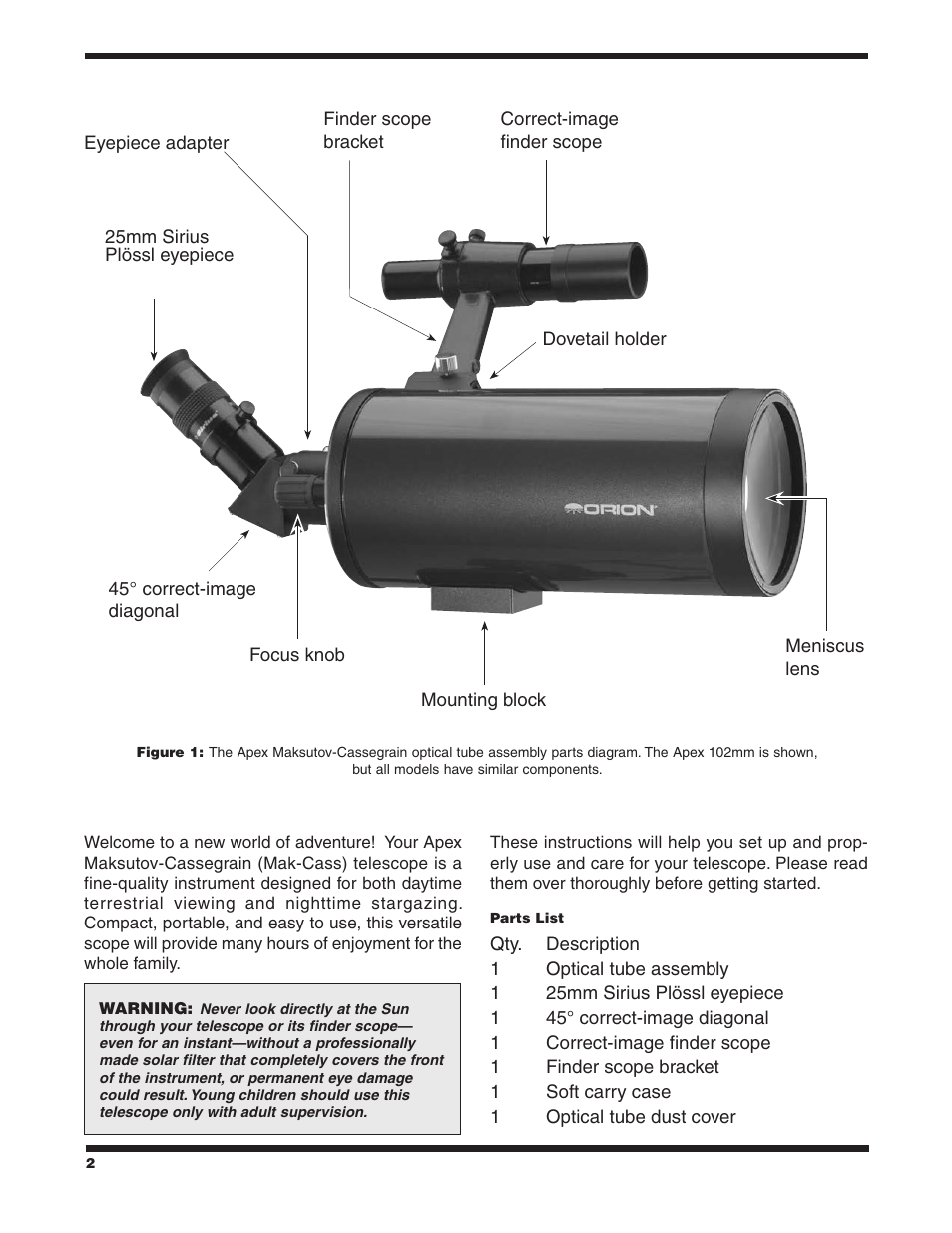 Orion APEX #9825 User Manual | Page 2 / 8
