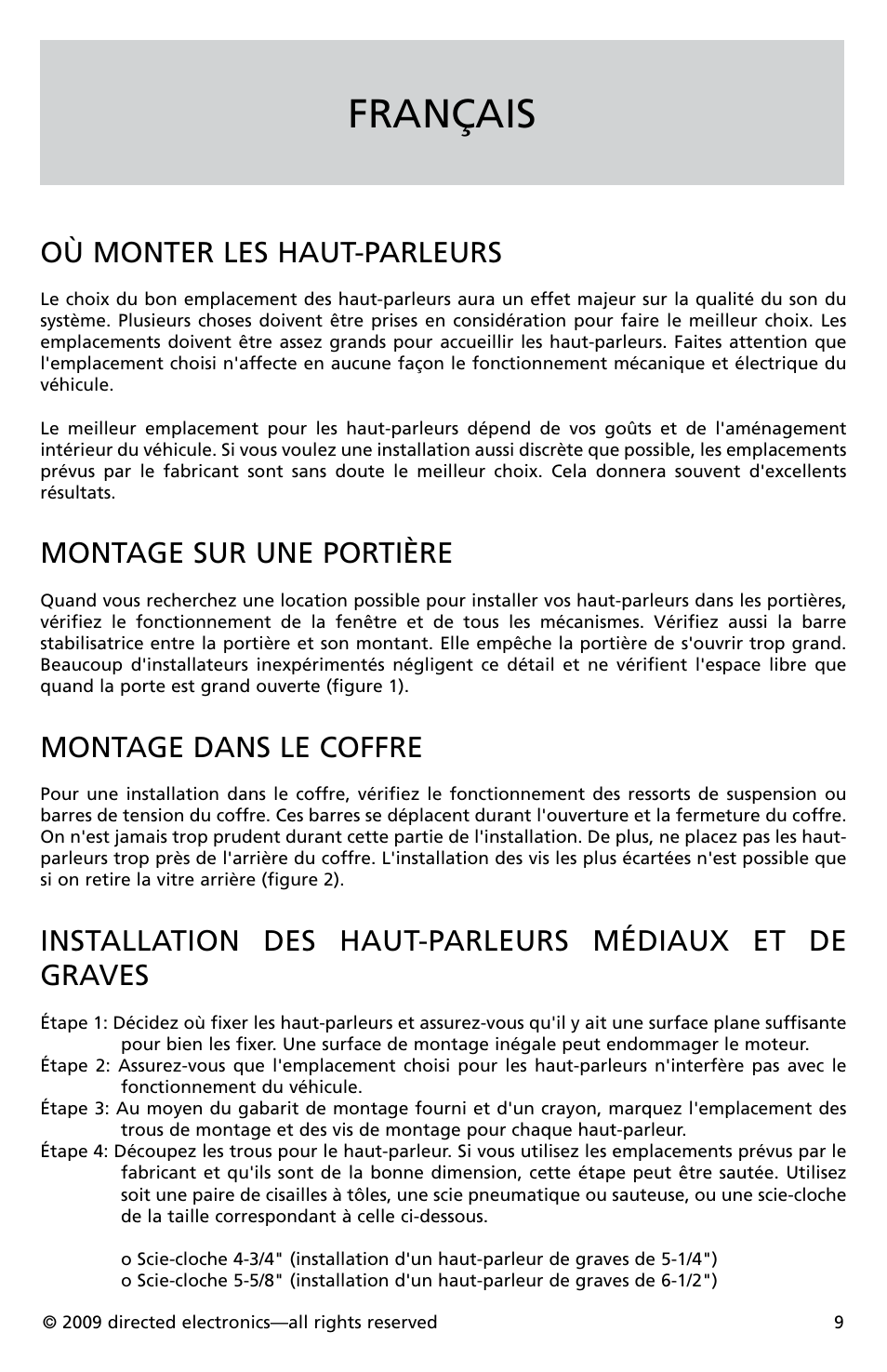 Français, Où monter les haut-parleurs, Montage sur une portière | Montage dans le coffre | Orion Cobalt CO552 User Manual | Page 10 / 30