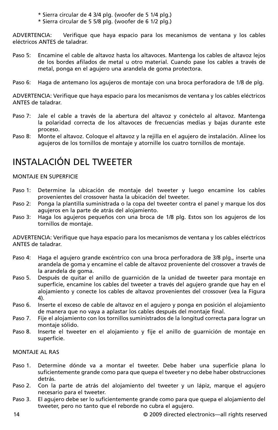 Instalación del tweeter | Orion Cobalt CO552 User Manual | Page 15 / 30