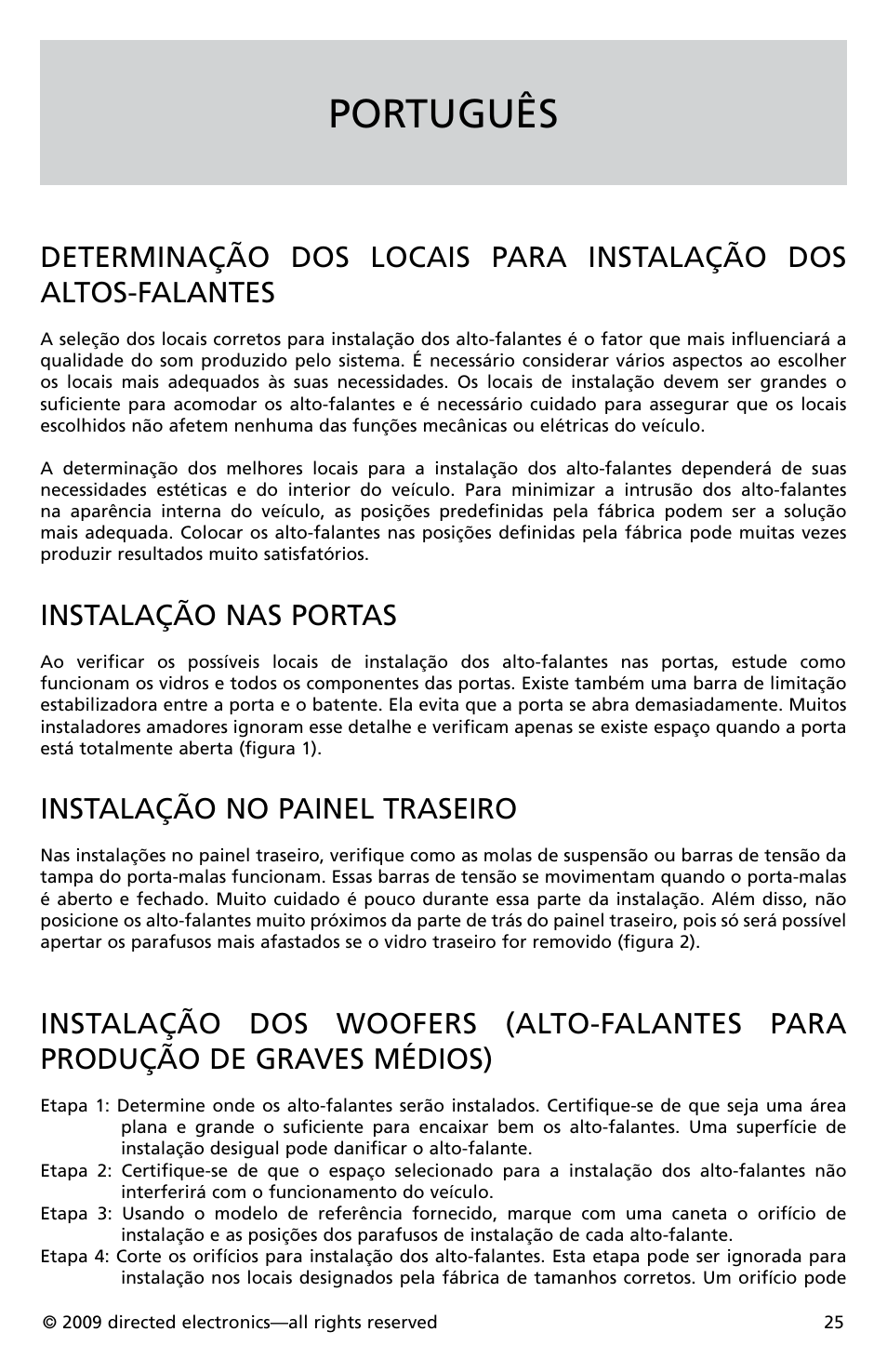 Português, Instalação nas portas, Instalação no painel traseiro | Orion Cobalt CO552 User Manual | Page 26 / 30