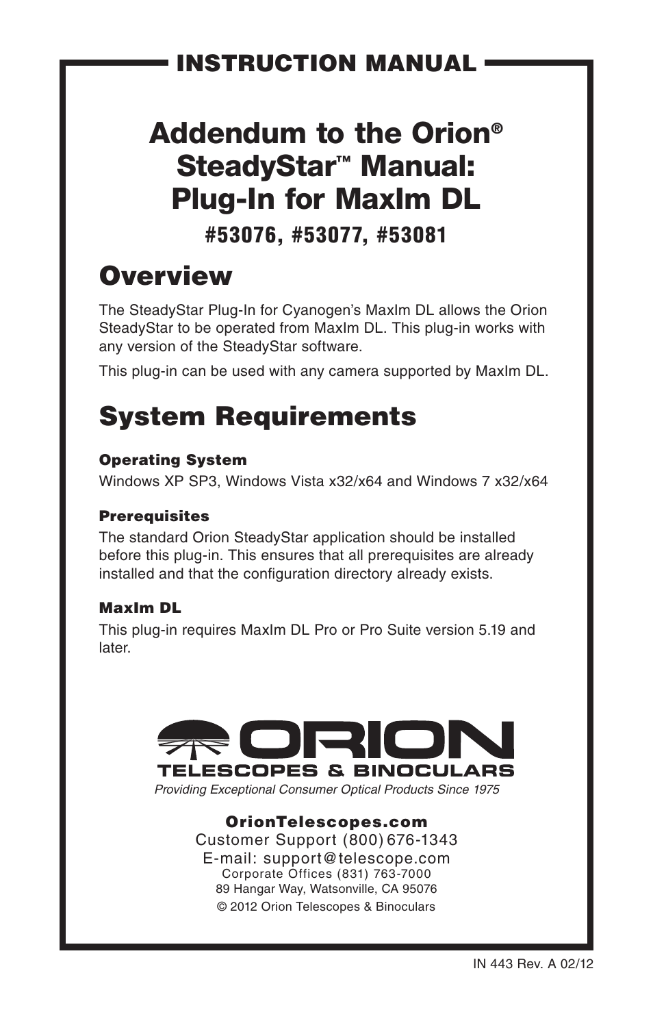 Orion STEADYSTAR 53081 User Manual | 4 pages