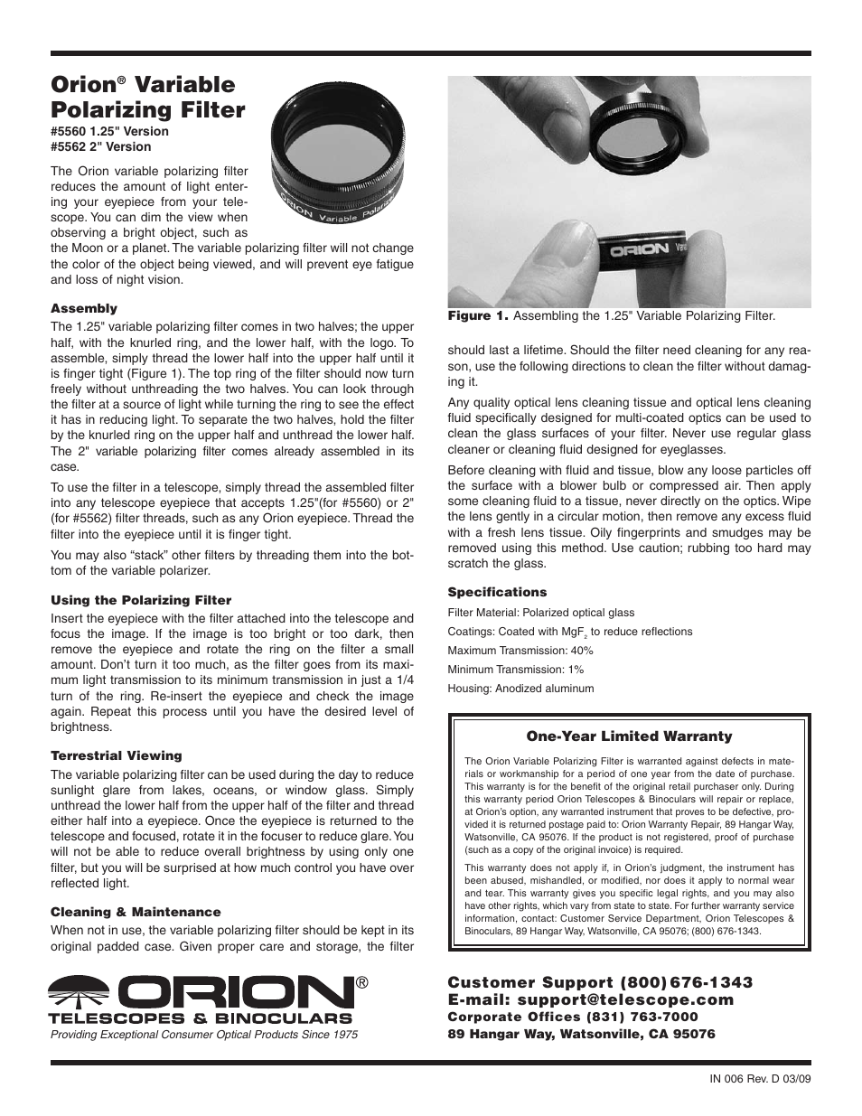 Orion #5562 User Manual | 1 page