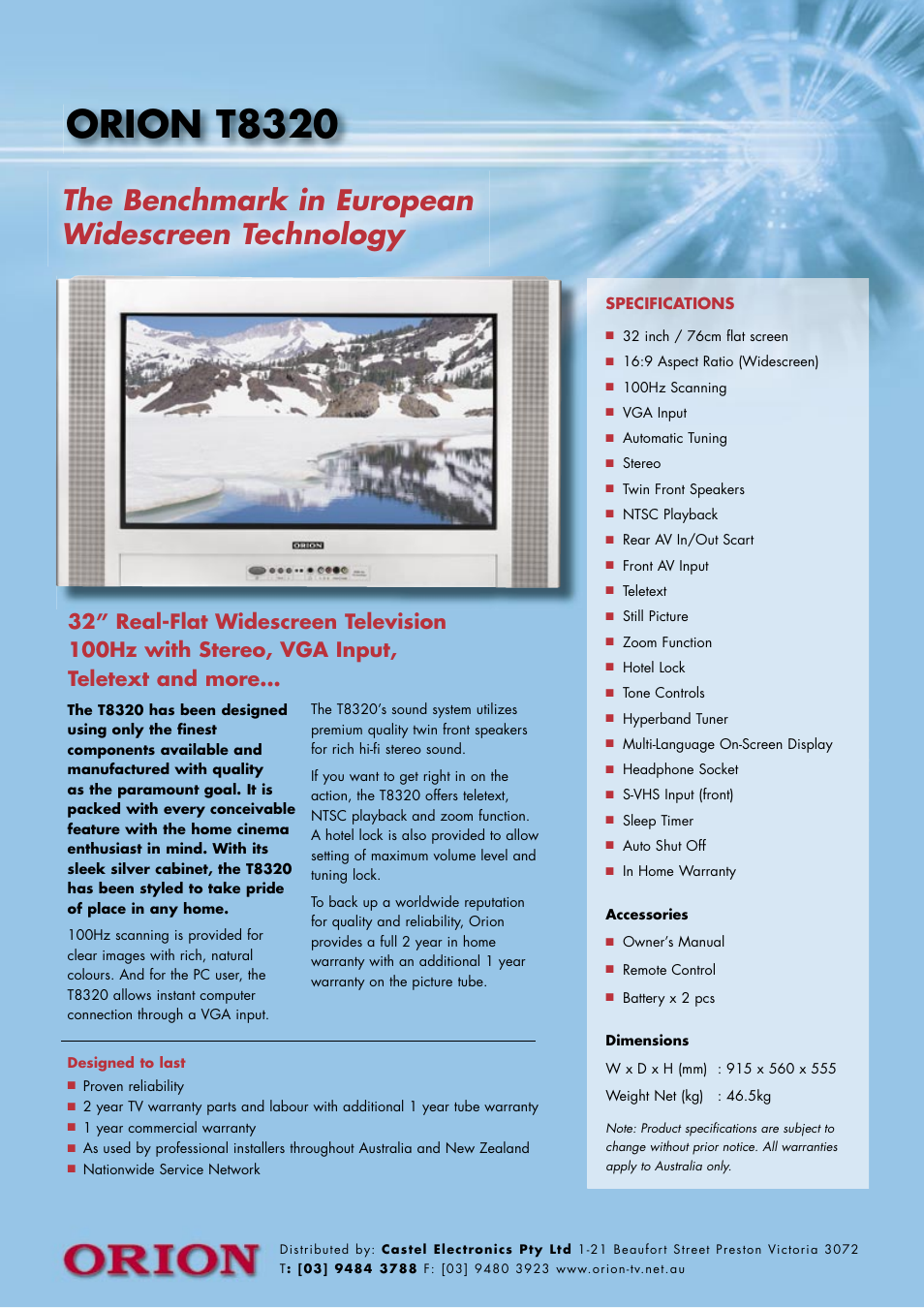 Orion T8320 User Manual | 1 page