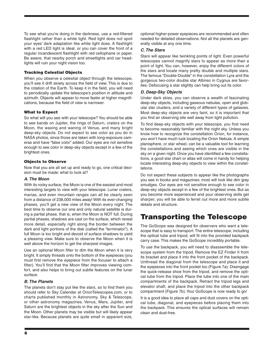 Transporting the telescope | Orion GOSCOPE 70 User Manual | Page 6 / 8