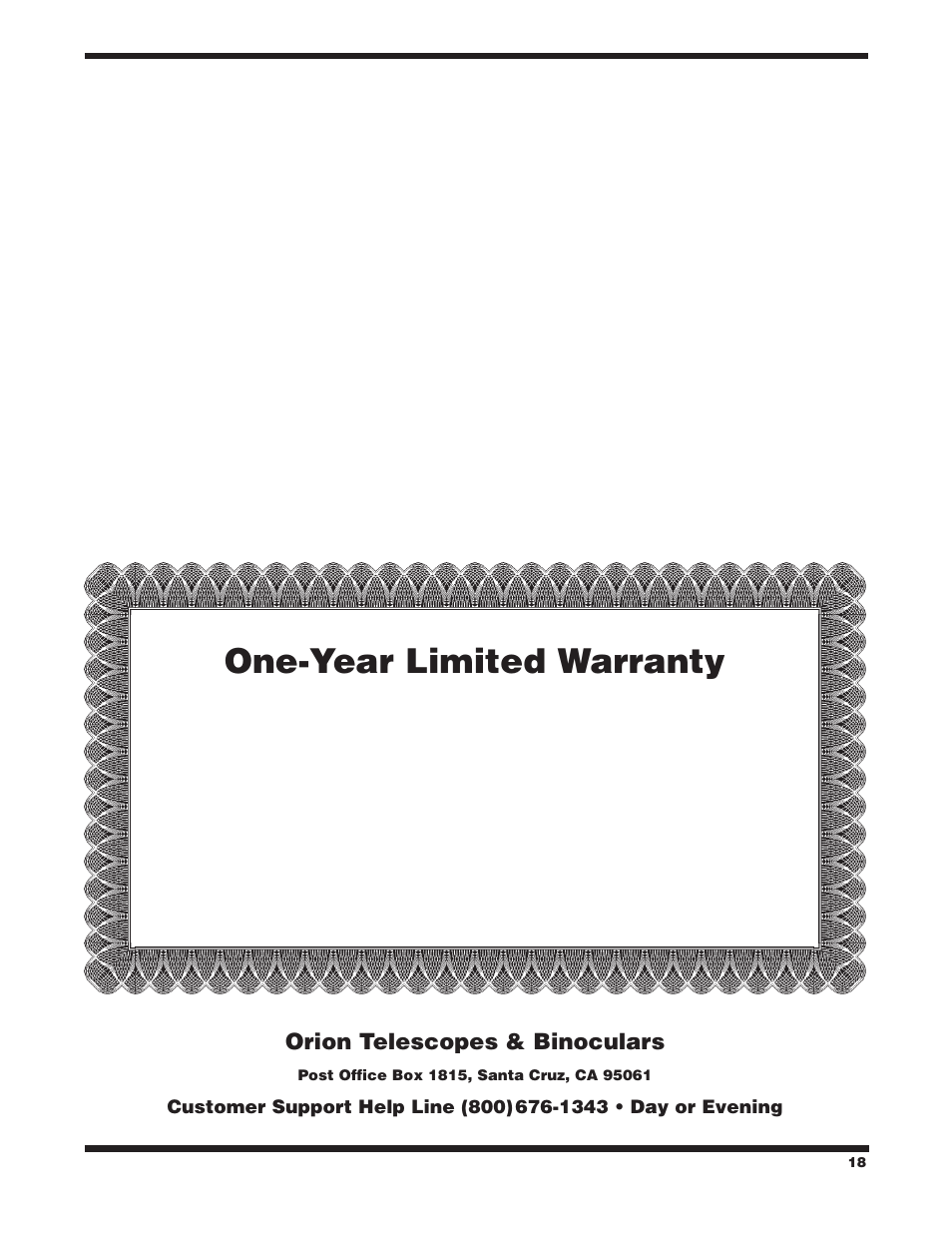 One-year limited warranty | Orion SKYQUEST XT6 User Manual | Page 18 / 18