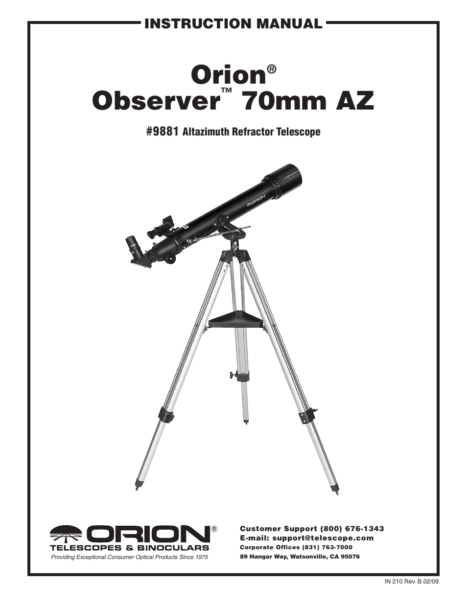 Orion OBSERVER 70MM AZ User Manual | 16 pages