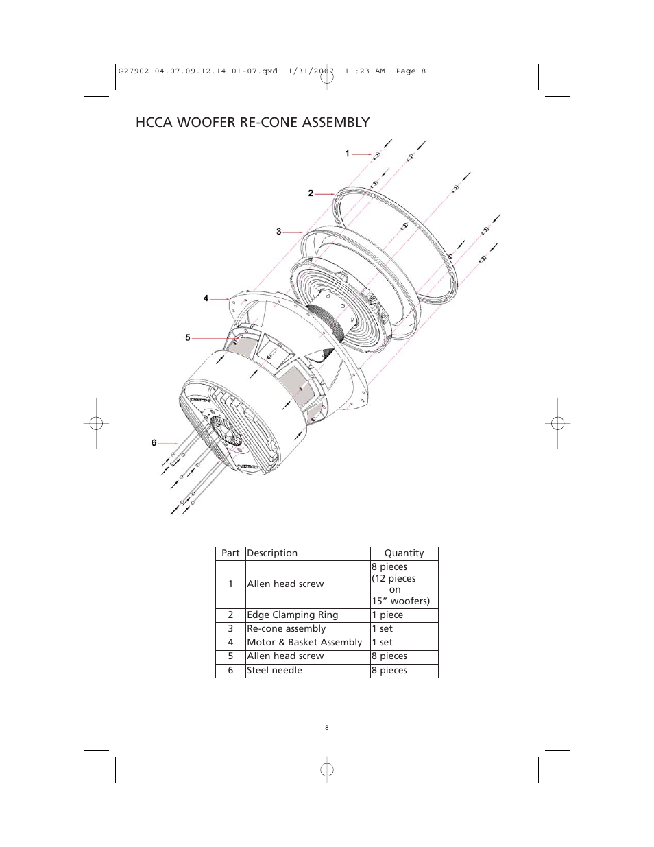 Hcca woofer re-cone assembly | Orion HCCA G27902 User Manual | Page 9 / 10