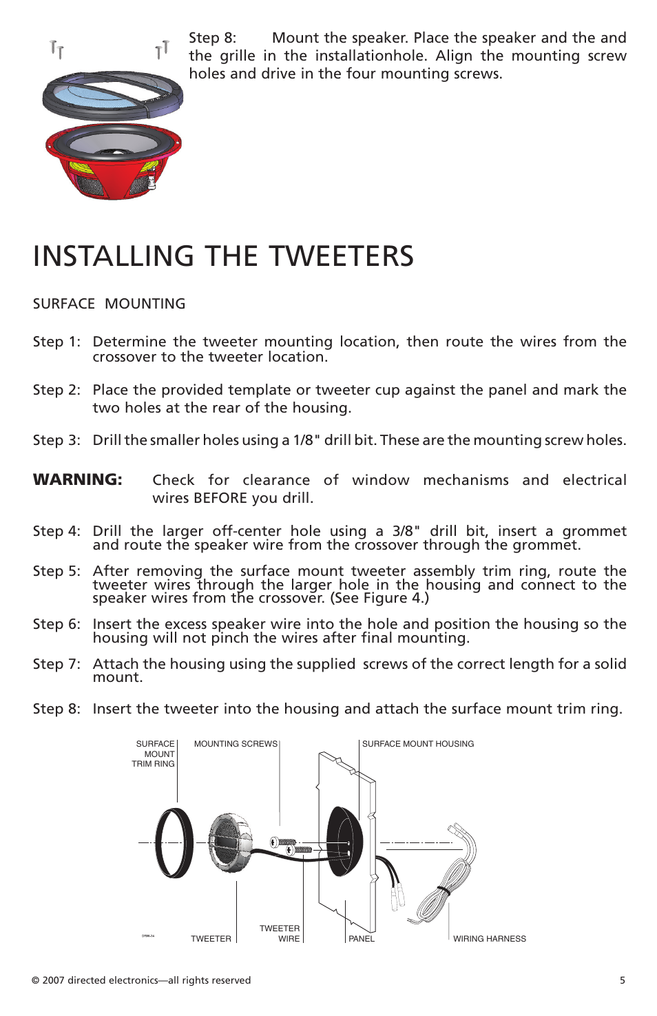 Installing the tweeters, Warning | Orion HCCA 6.2 User Manual | Page 6 / 12