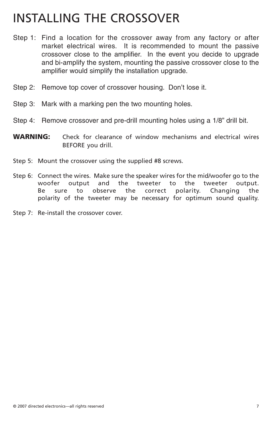 Installing the crossover | Orion HCCA 6.2 User Manual | Page 8 / 12