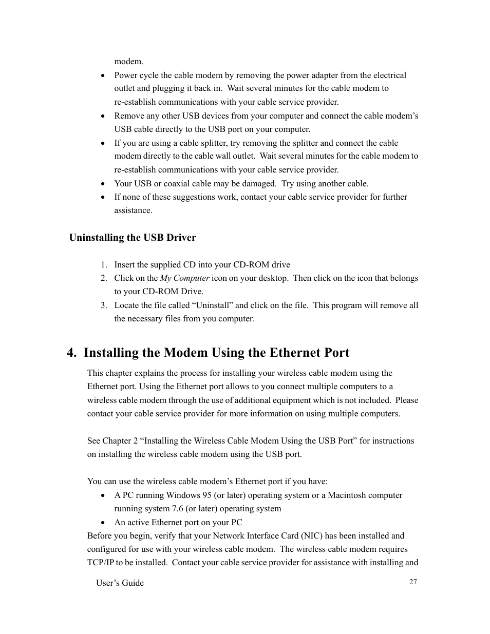 Installing the modem using the ethernet port | Orion 3000 User Manual | Page 27 / 60