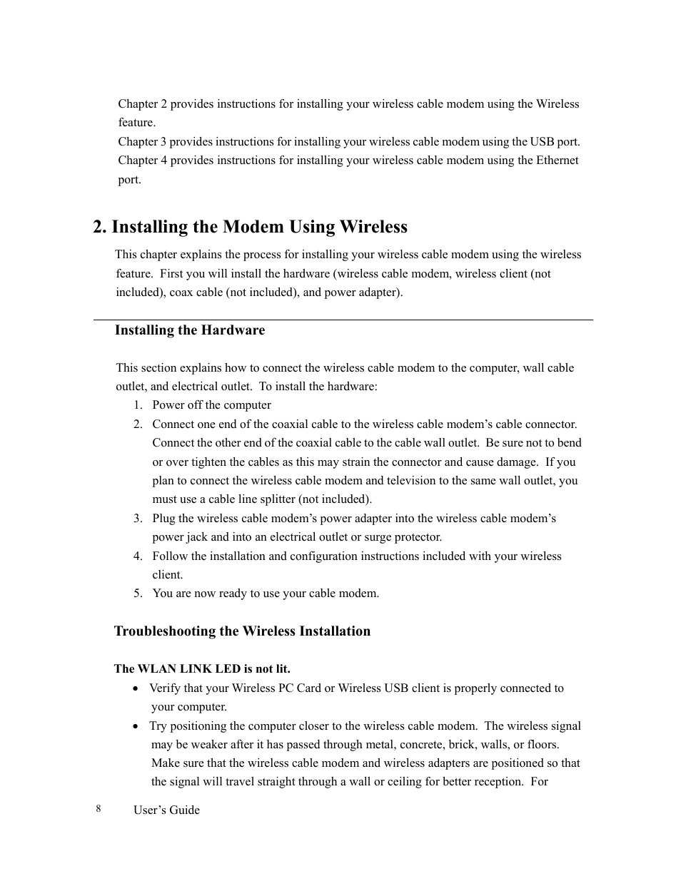 Installing the modem using wireless | Orion 3000 User Manual | Page 8 / 60