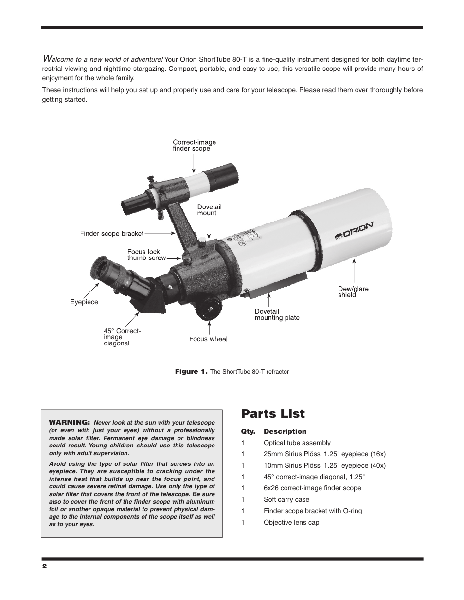 Parts list | Orion 9946 User Manual | Page 2 / 8