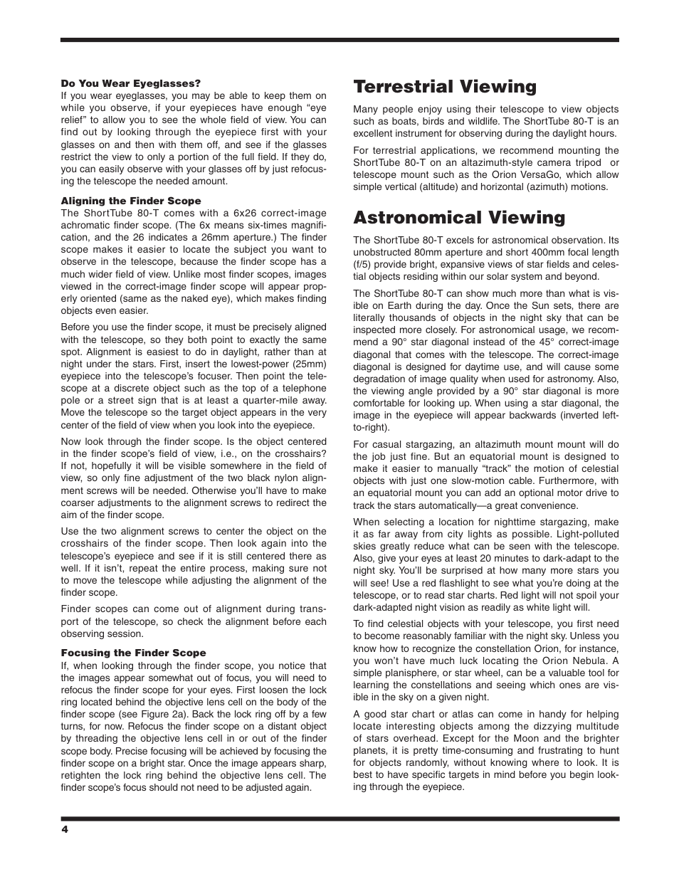 Terrestrial viewing, Astronomical viewing | Orion 9946 User Manual | Page 4 / 8