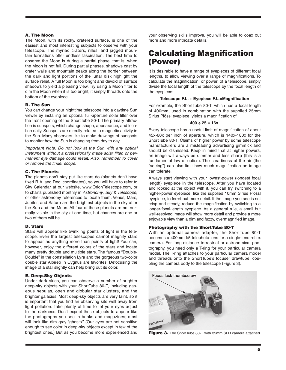 Calculating magnification (power) | Orion 9946 User Manual | Page 5 / 8