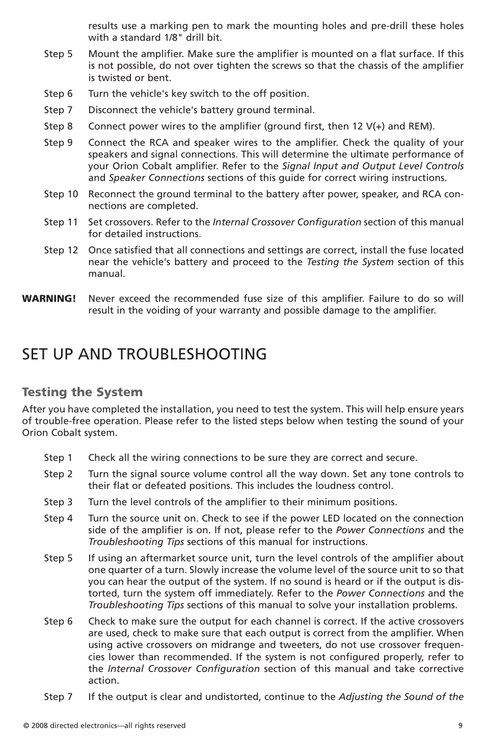 Set up and troubleshooting, Testing the system | Orion C08001 User Manual | Page 10 / 66