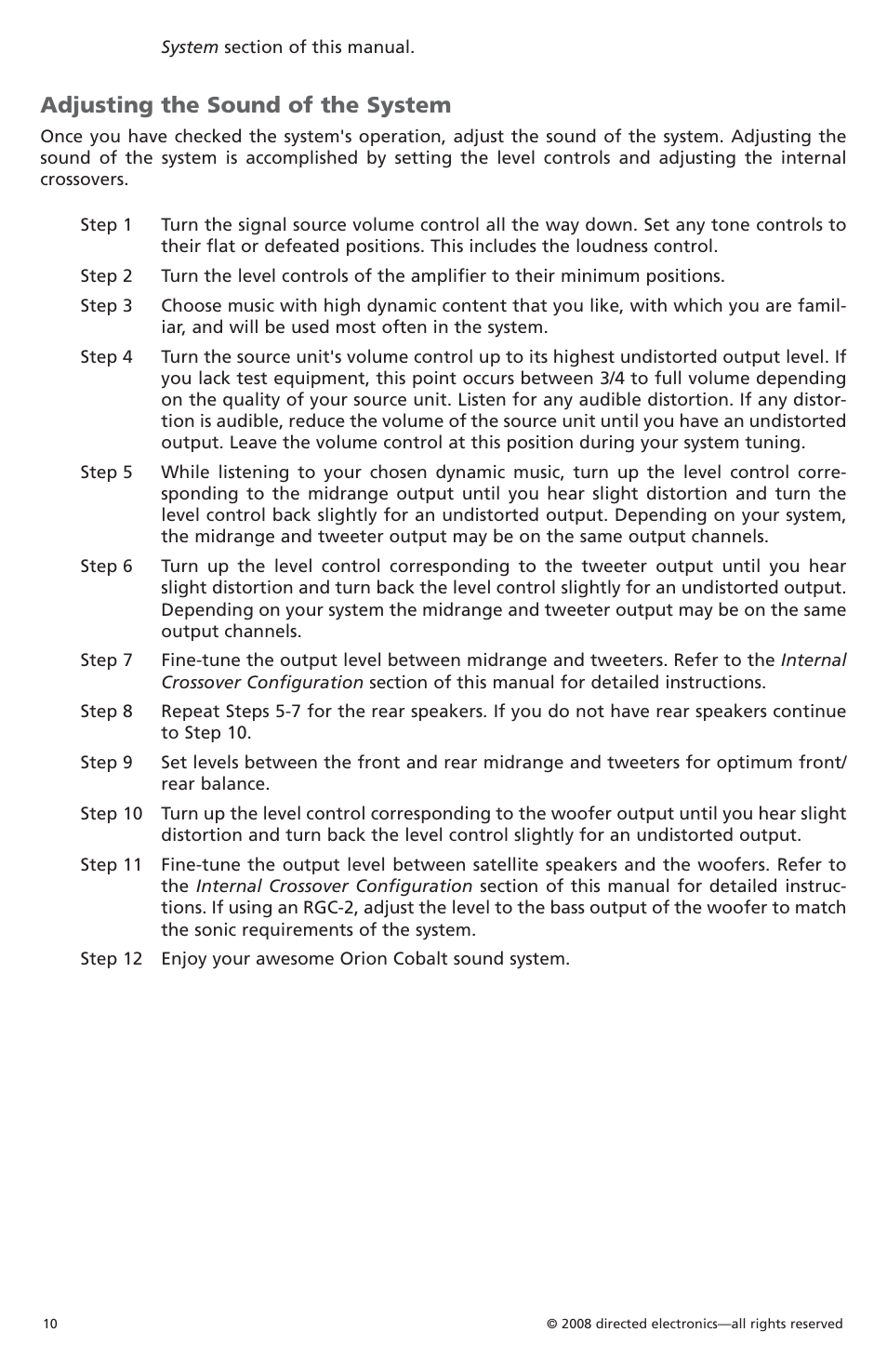 Adjusting the sound of the system | Orion C08001 User Manual | Page 11 / 66