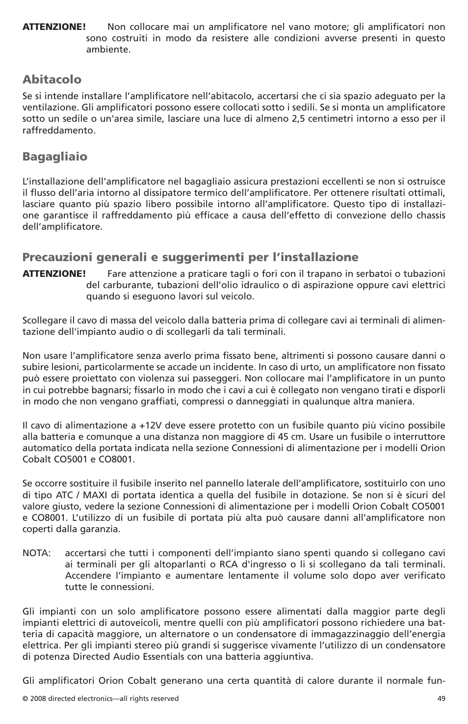 Abitacolo, Bagagliaio | Orion C08001 User Manual | Page 50 / 66