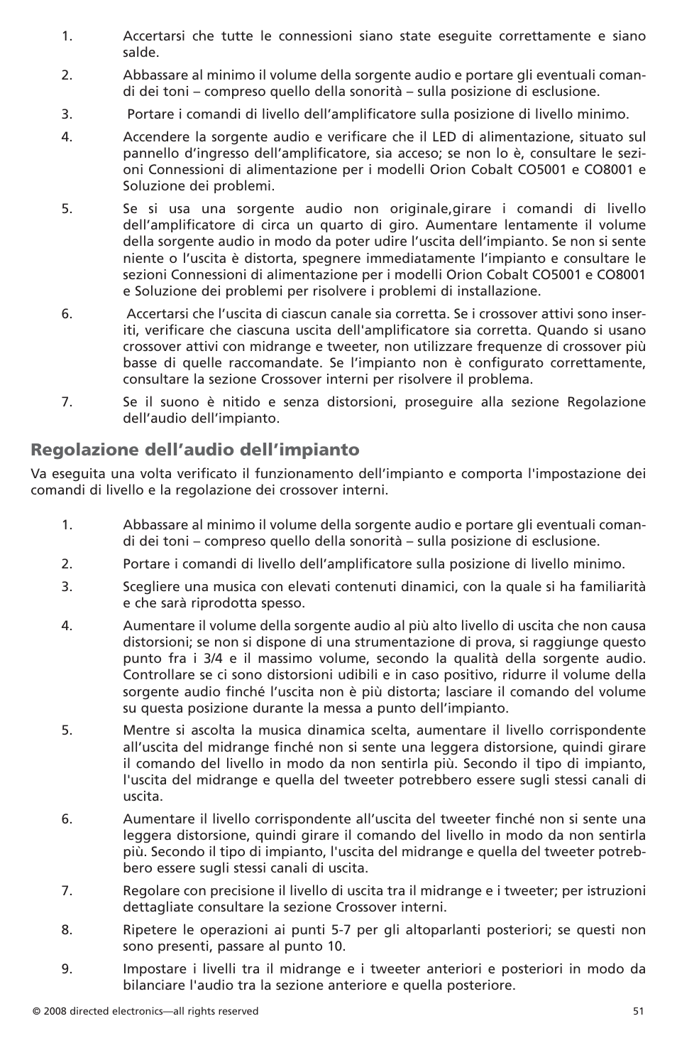 Regolazione dell’audio dell’impianto | Orion C08001 User Manual | Page 52 / 66