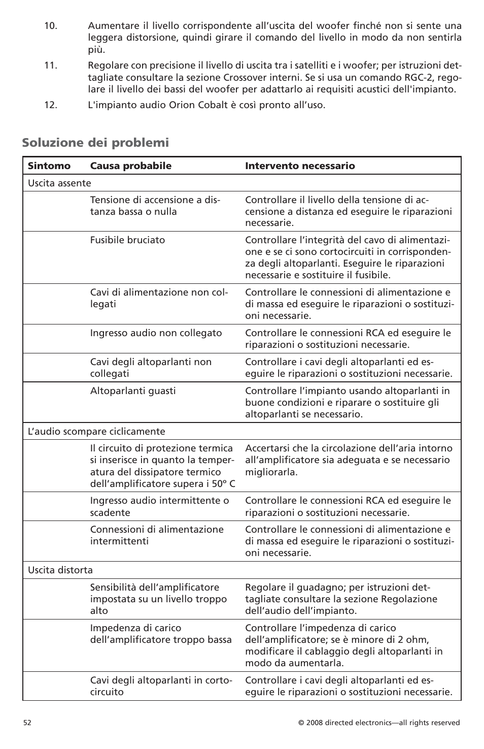 Soluzione dei problemi | Orion C08001 User Manual | Page 53 / 66