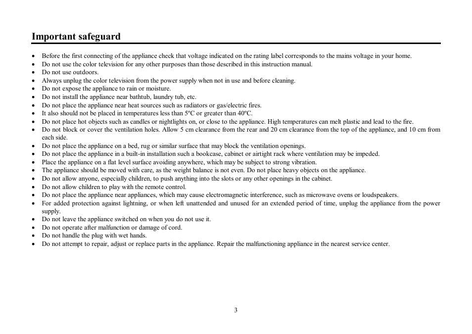 Important safeguard | Hyundai H-TV2902PF User Manual | Page 3 / 38