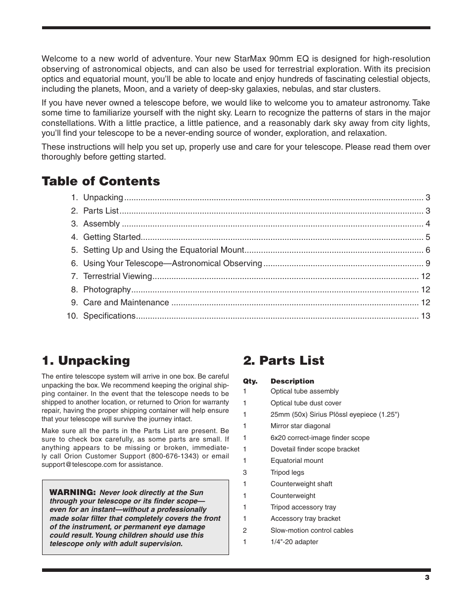 Orion STARMAX 90 EQ User Manual | Page 3 / 14