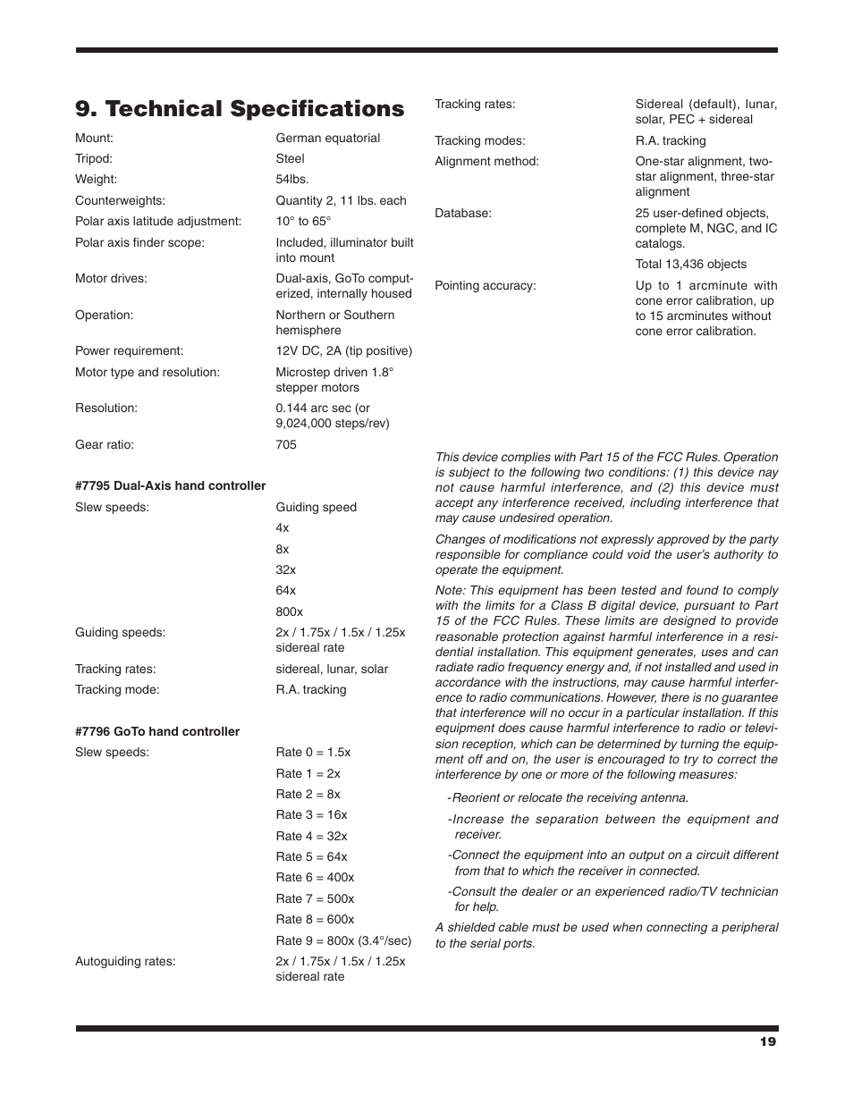 Technical specifications | Orion ATLAS EQ-G User Manual | Page 19 / 27